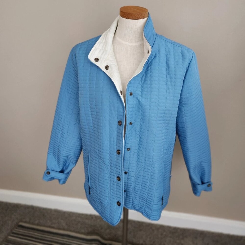 Norm Thompson Jacket Womens 1X blue Quilted Lightweight snap Front